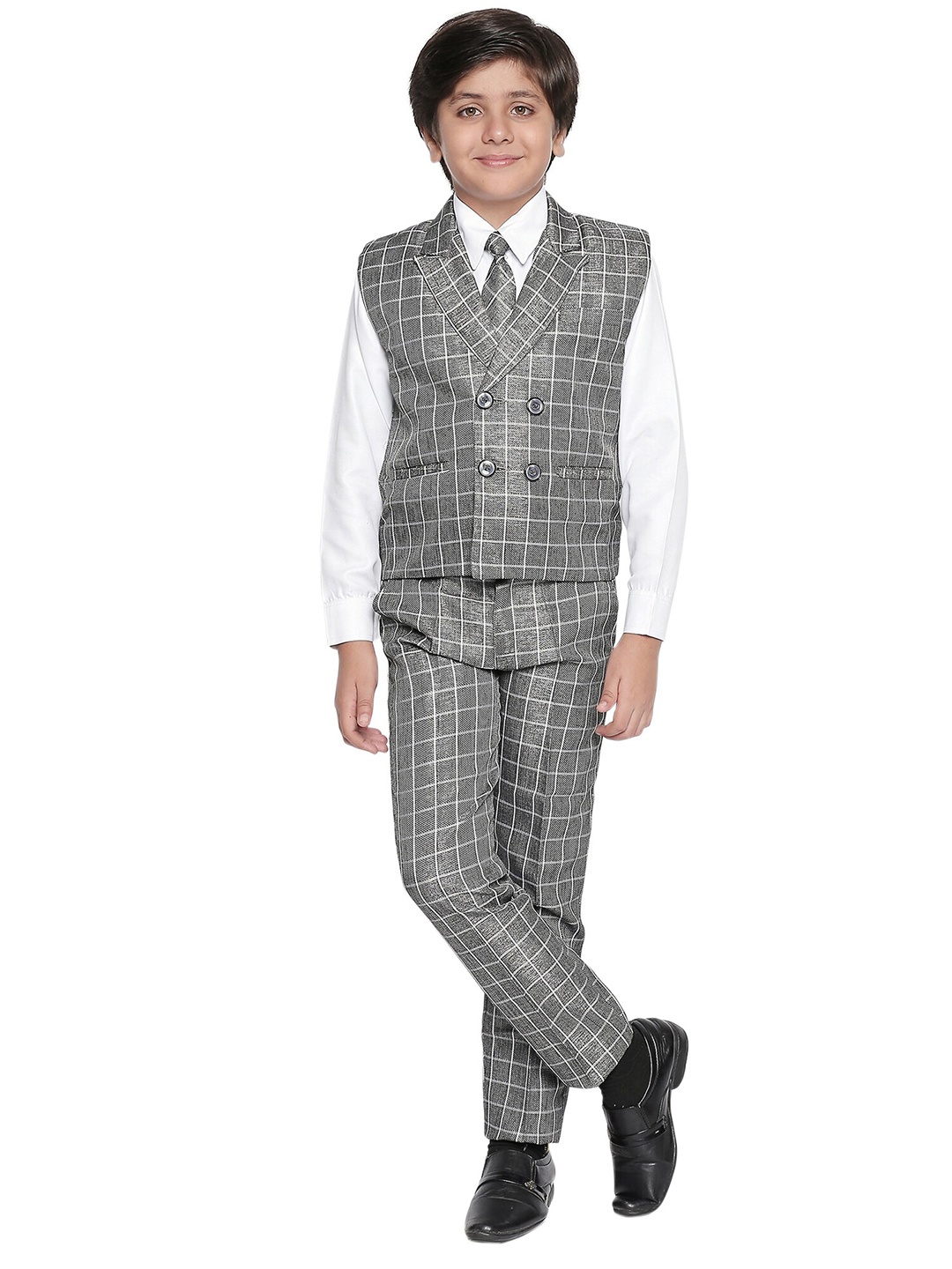 

Jeetethnics Boys Grey & White Checked Shirt with Trousers