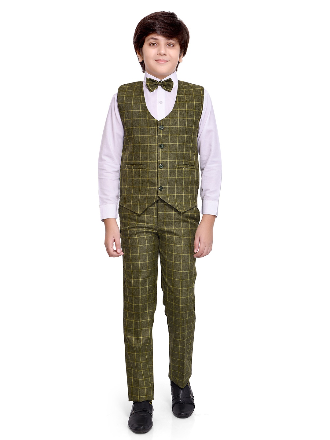 

Jeetethnics Boys Green Checked Shirt with Trousers