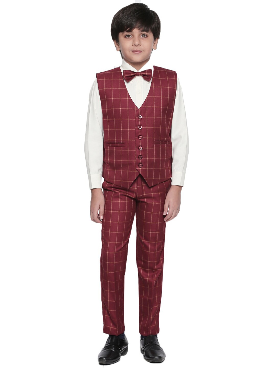 

Jeetethnics Boys Maroon & White Checked Shirt with Trousers