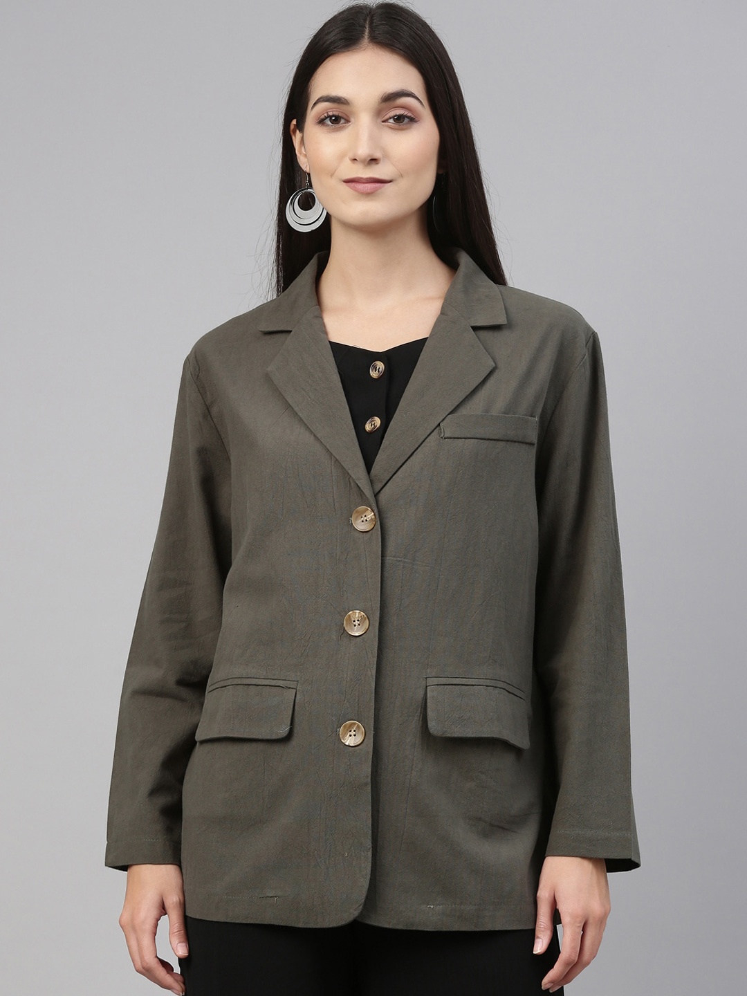

Insua Women Olive Green Solid Longline Tailored Jacket
