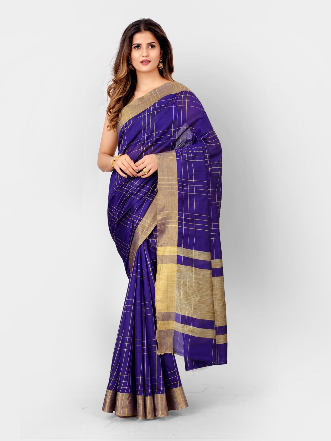 

SHOPGARB Blue & Gold-Toned Embellished Silk Cotton Banarasi Saree