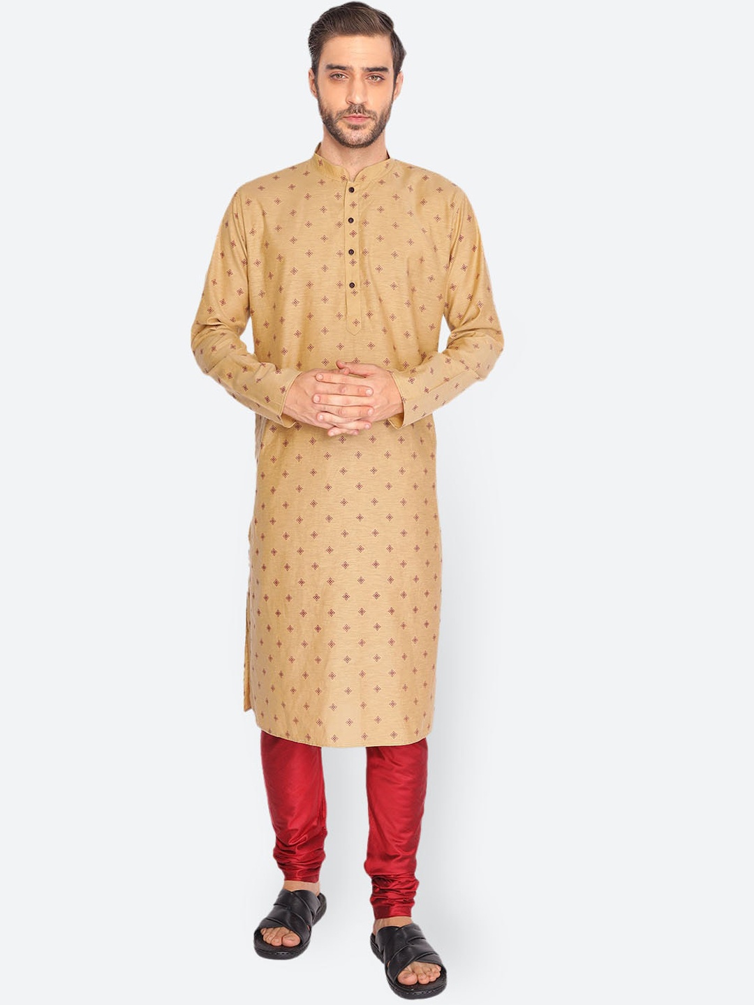 

NAMASKAR Men Beige Ethnic Motifs Printed Kurta