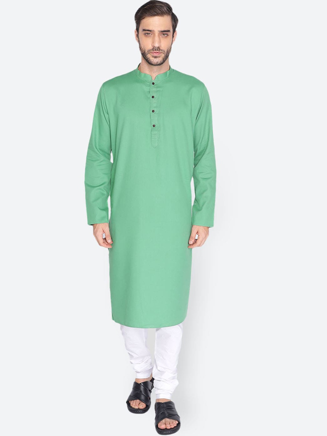 

NAMASKAR Men Green Cotton Linen Solid Kurta