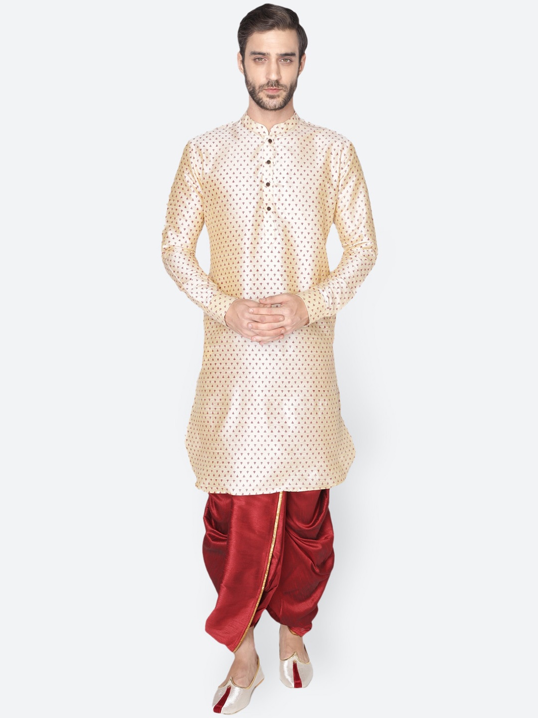 

NAMASKAR Men Beige Geometric Printed Dupion Silk Kurta