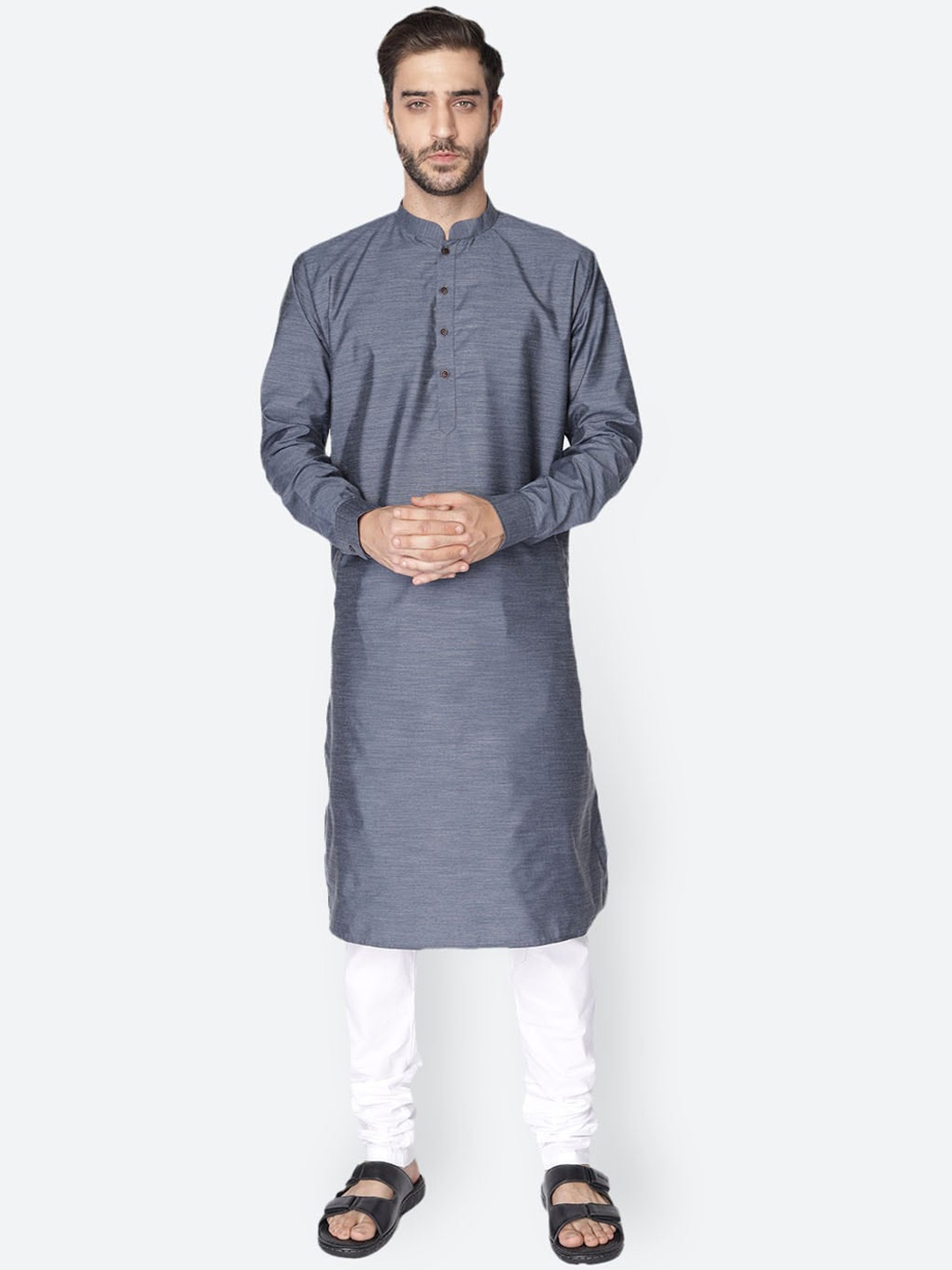 

NAMASKAR Men Grey Solid Cotton Blend Kurta