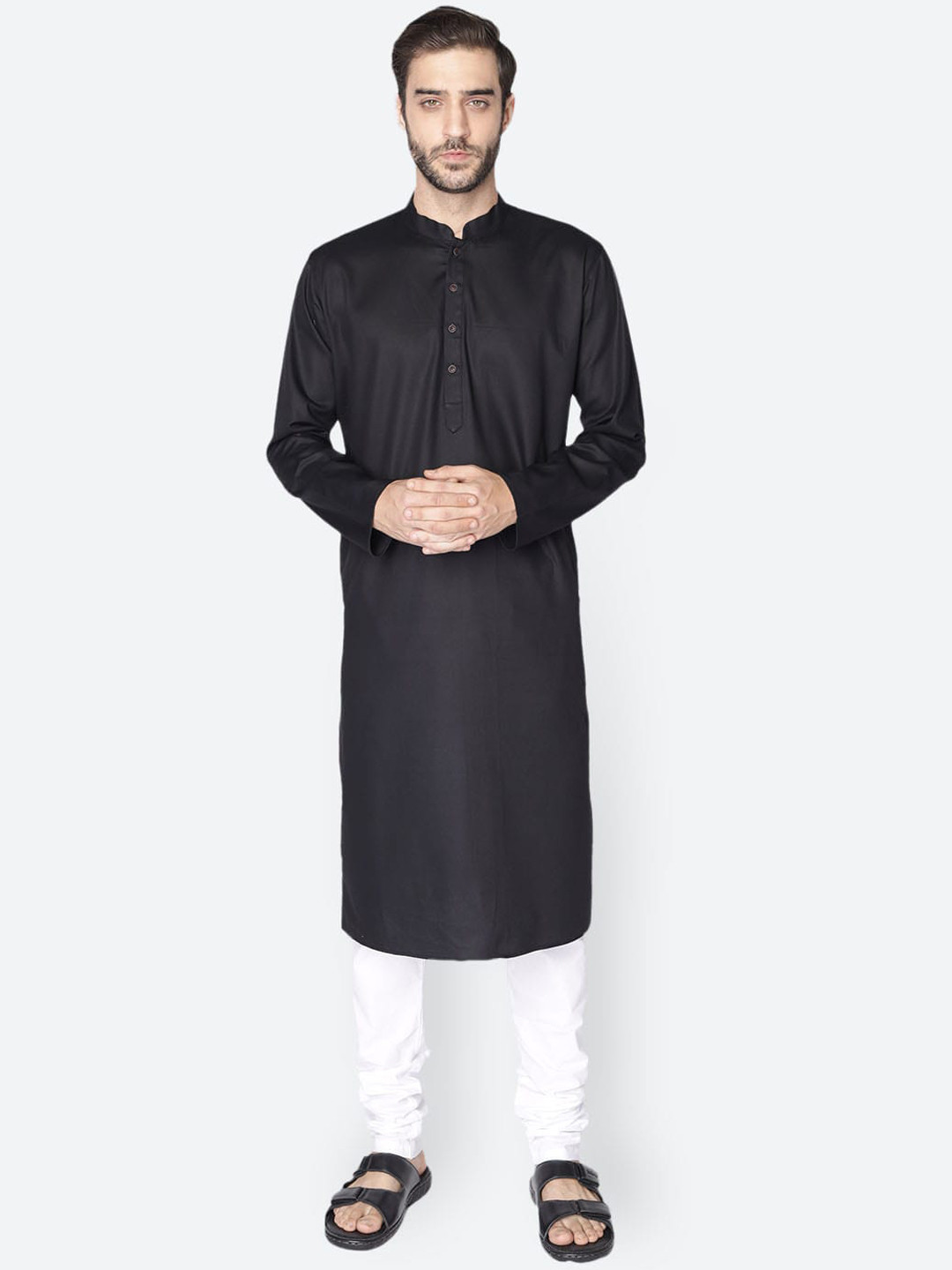 

NAMASKAR Men Black Cotton Linen Solid Kurta