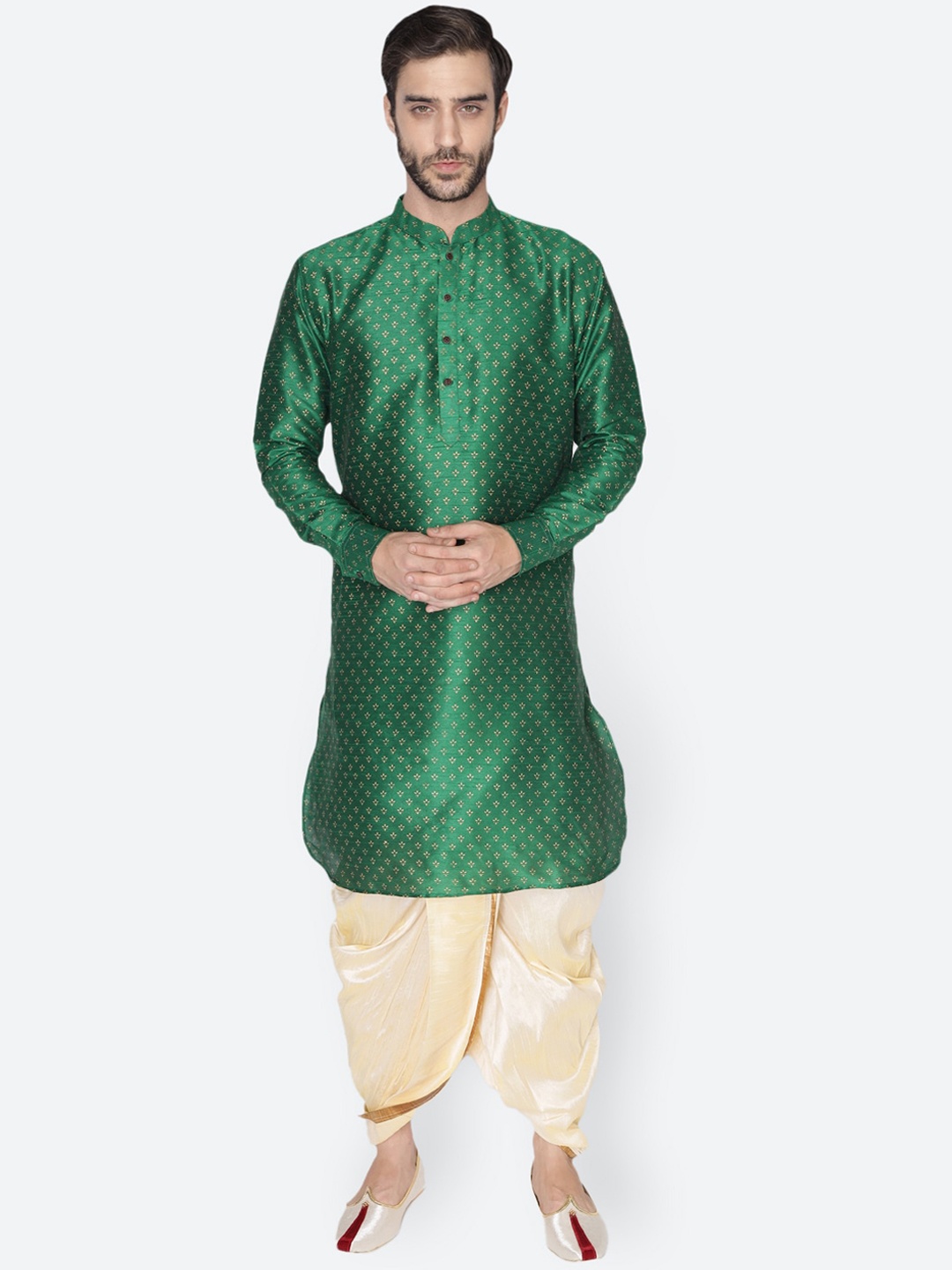 

NAMASKAR Men Green Printed Dupion Silk Kurta