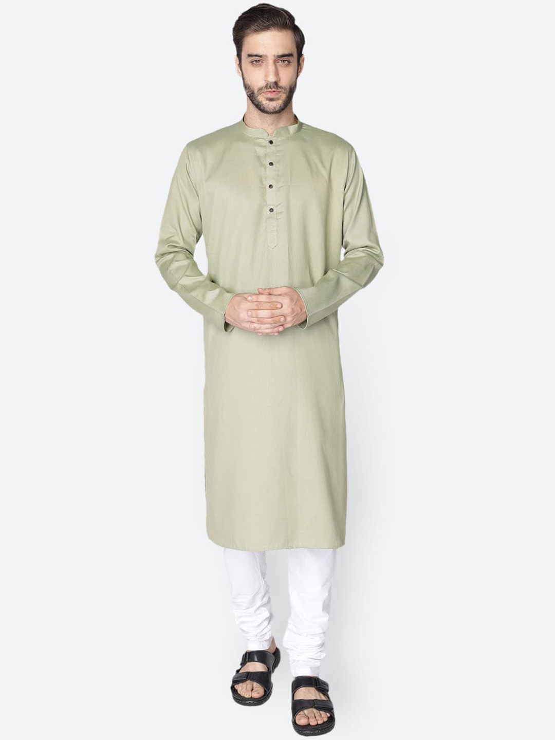 

NAMASKAR Men Sea Green Cotton Linen Solid Kurta