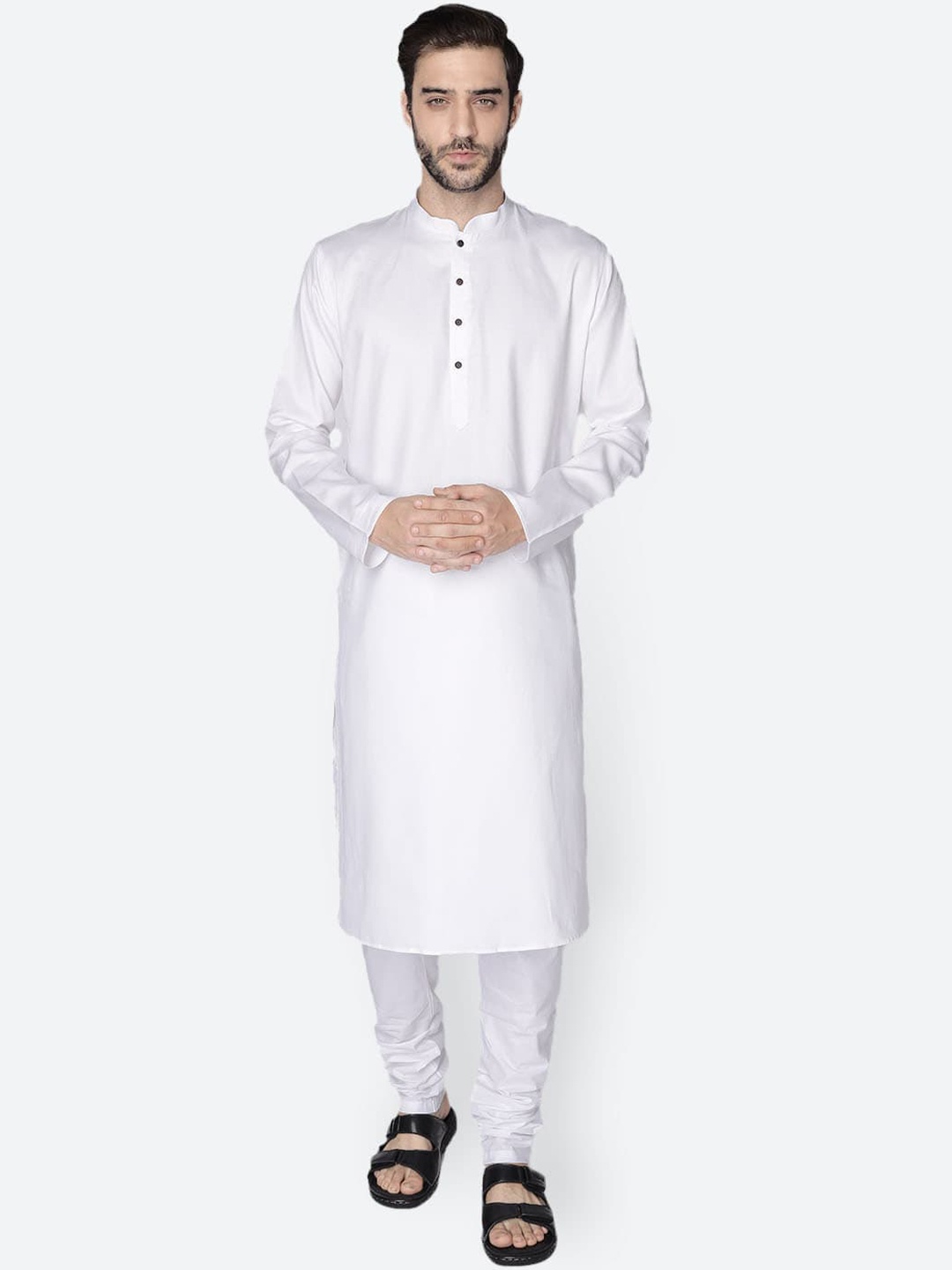 

NAMASKAR Men White Cotton Linen Solid Kurta