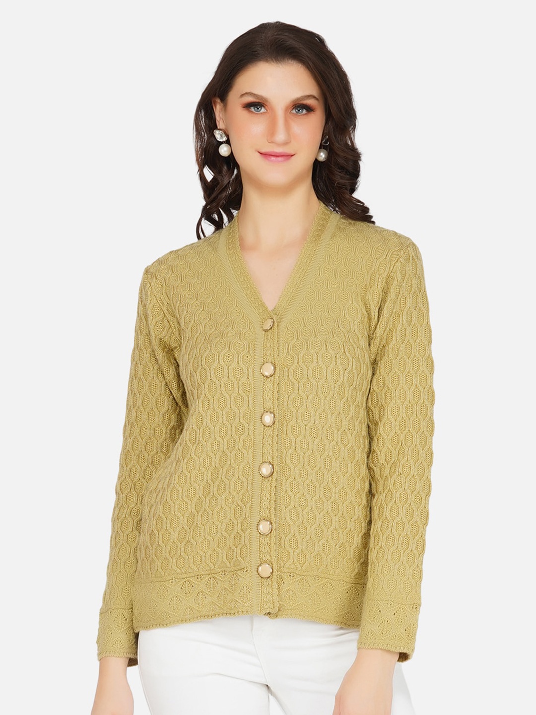 

FABNEST Women Beige Cardigan Sweater