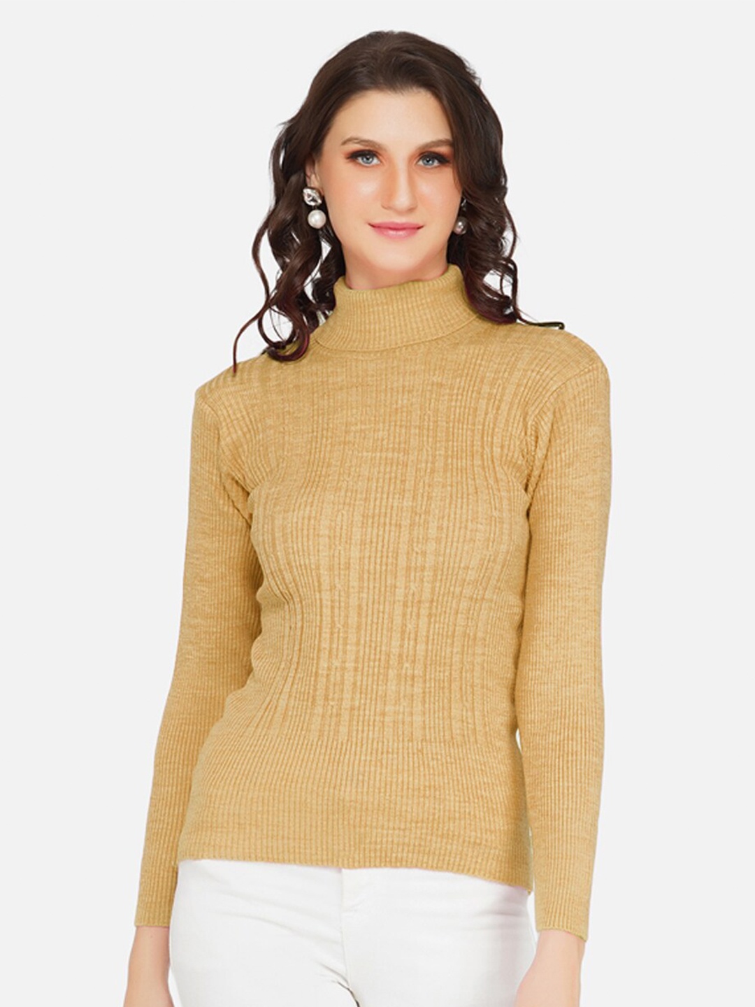 

FABNEST Women Beige Cable Knit Pullover