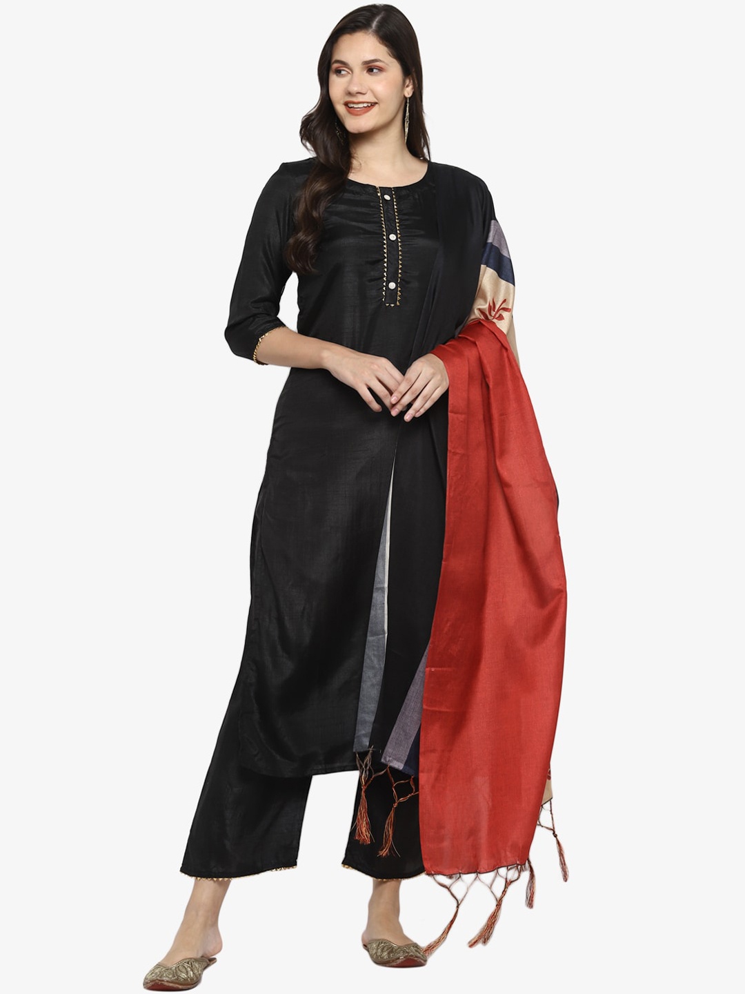 

VAABA Women Black Regular Gotta Patti Kurti with Trousers & Dupatta