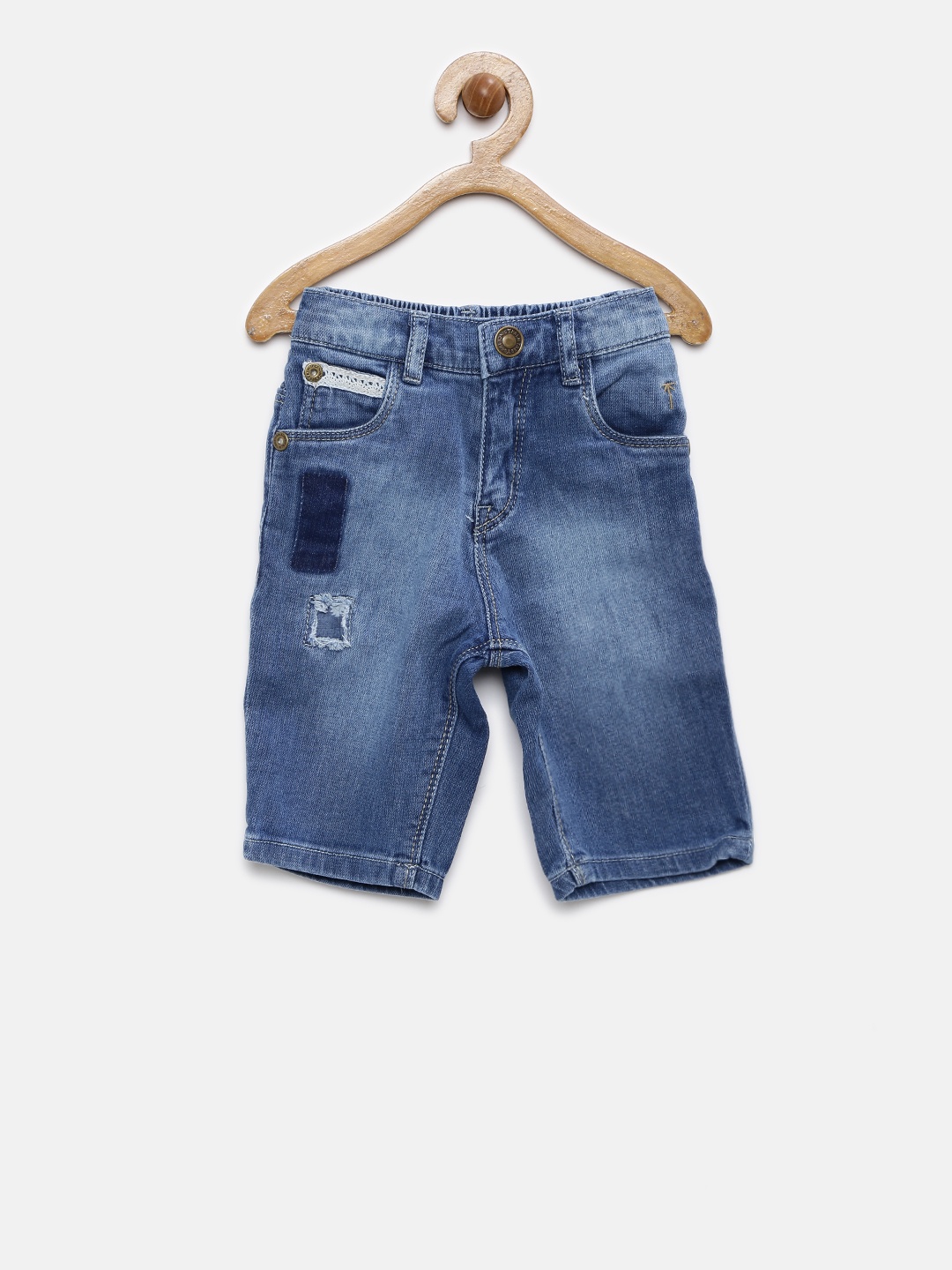 

Palm Tree Girls Blue Mildly Distressed Denim Capris