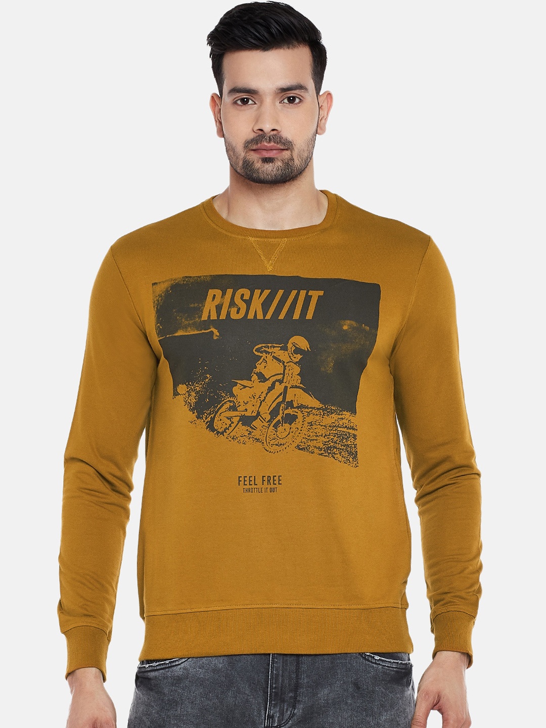 

People Men Brown Printed Sweatshirt