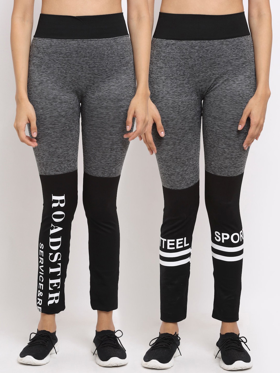 

NEUDIS Women Pack Of 2 Charcoal Grey & Black Yoga Seamless Tights