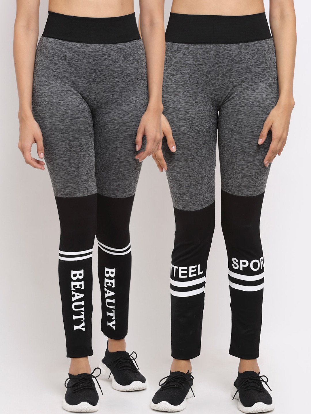 

NEUDIS Women Charcoal Grey & Black Colourblocked Yoga Tights