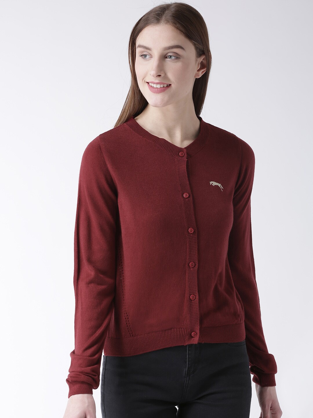 

JUMP USA Women Red Solid Cardigan Sweater