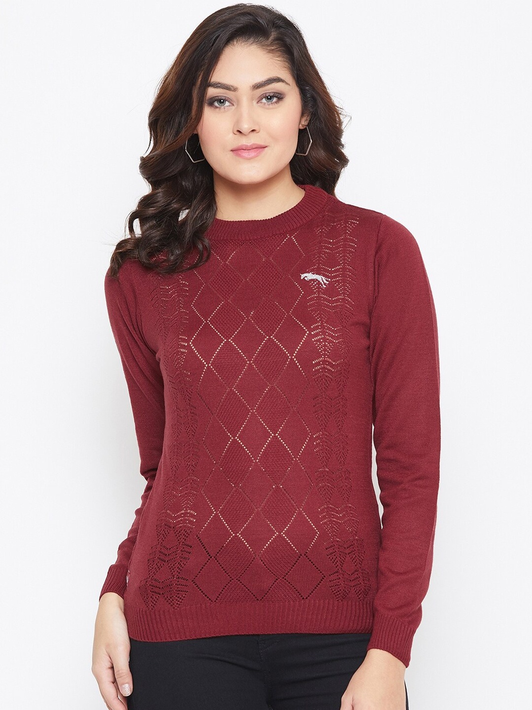 

JUMP USA Women Red Self Designed Pullover Sweater