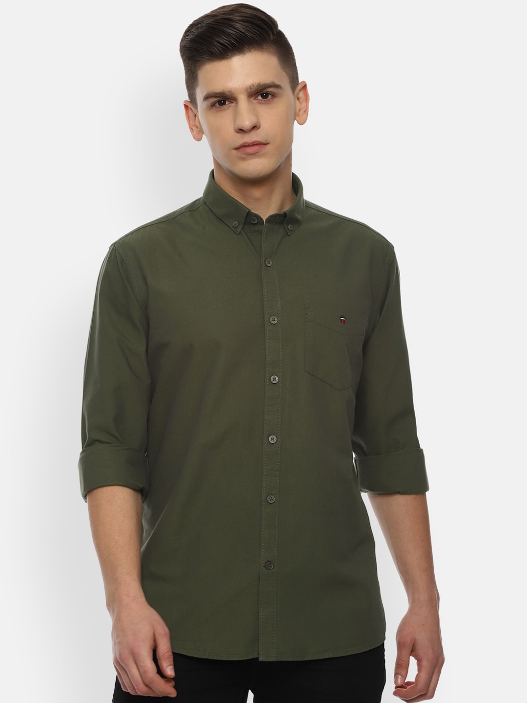 

Louis Philippe Sport Men Olive Green Slim Fit Opaque Pure Cotton Casual Shirt