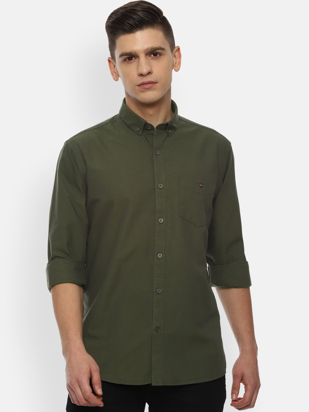 

Louis Philippe Sport Men Olive Green Slim Fit Opaque Pure Cotton Casual Shirt