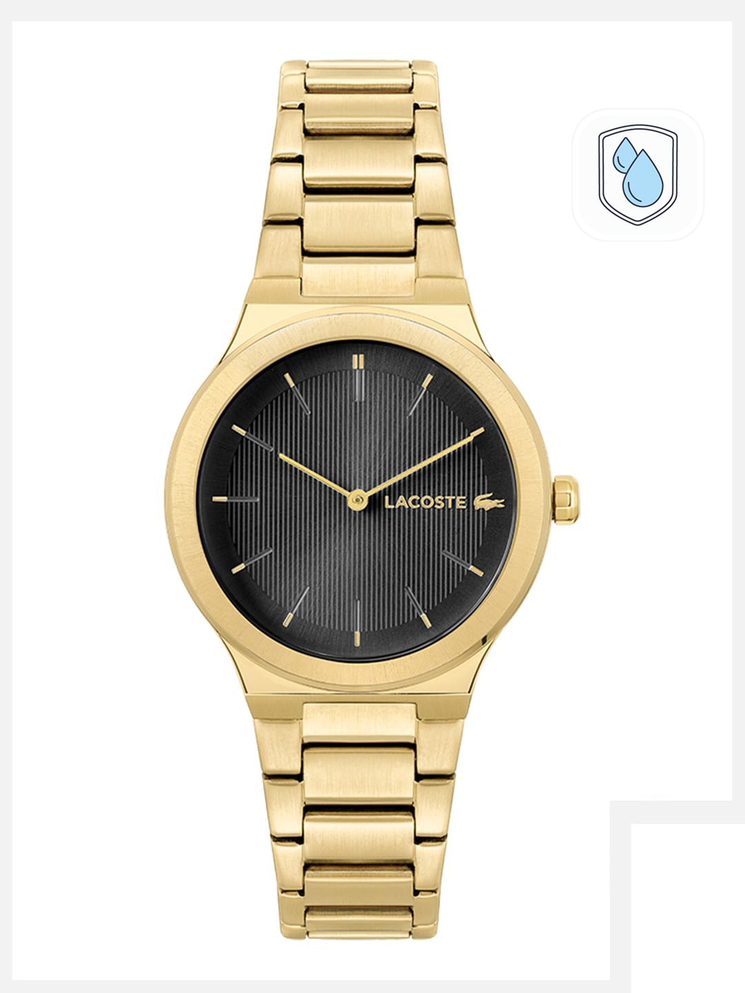 

Lacoste Women Black Brass Dial & Gold Toned Stainless Steel Analogue Watch 2001182