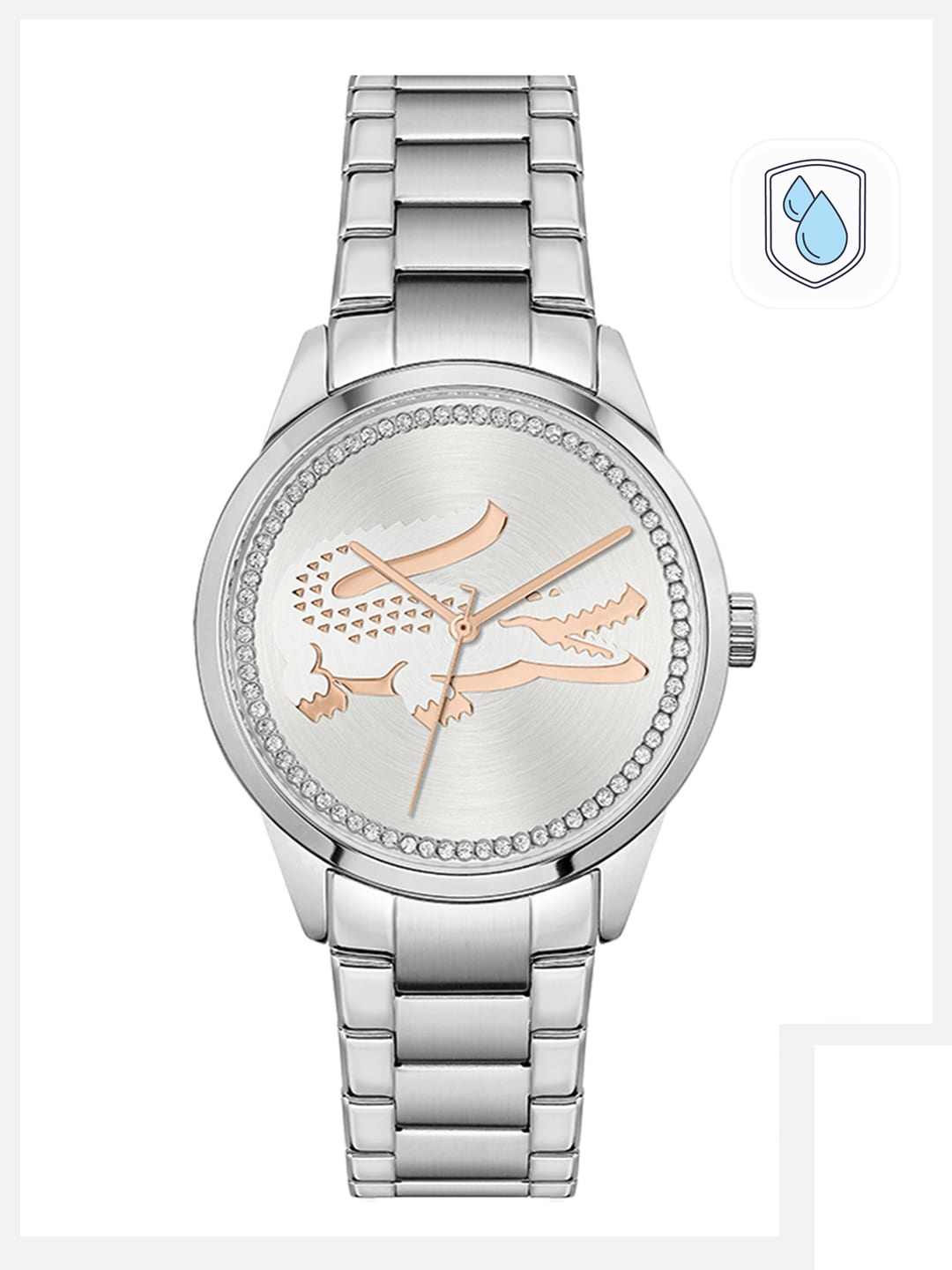 

Lacoste Women Silver-Toned Brass Embellished Dial & Silver Toned Stainless Steel Bracelet Style Straps Watch