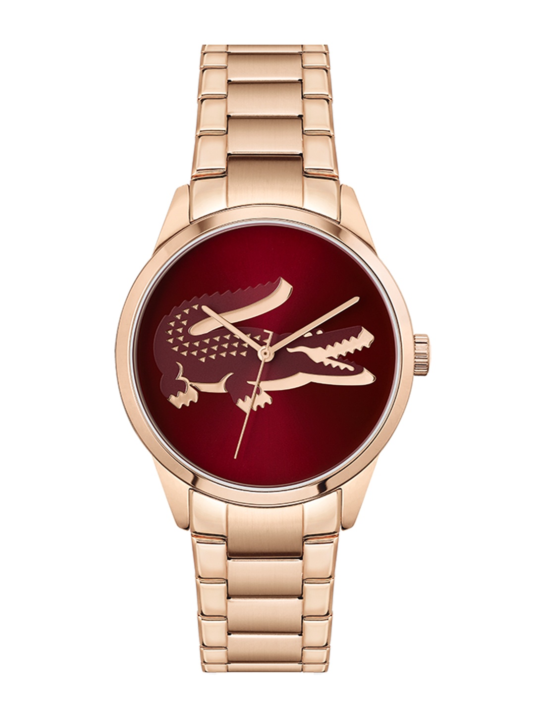 

Lacoste Women Red Brass Dial & Gold Toned Stainless Steel Bracelet Style Analogue Watch