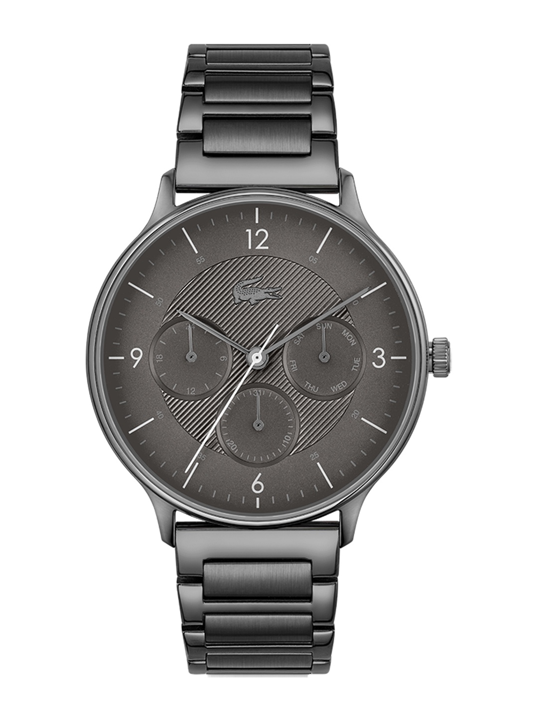 

Lacoste Men Grey Stainless Steel Bracelet Style Strap Analogue Multifunction Watch 2011142