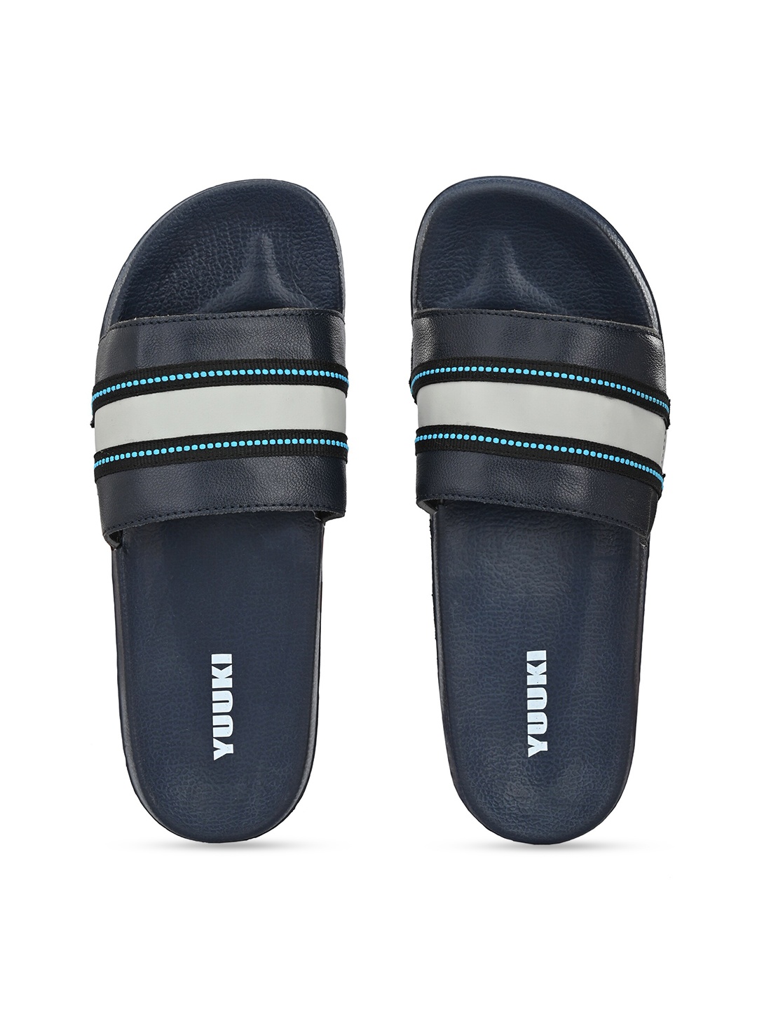 

Yuuki Men Navy Blue & White Embellished Sliders