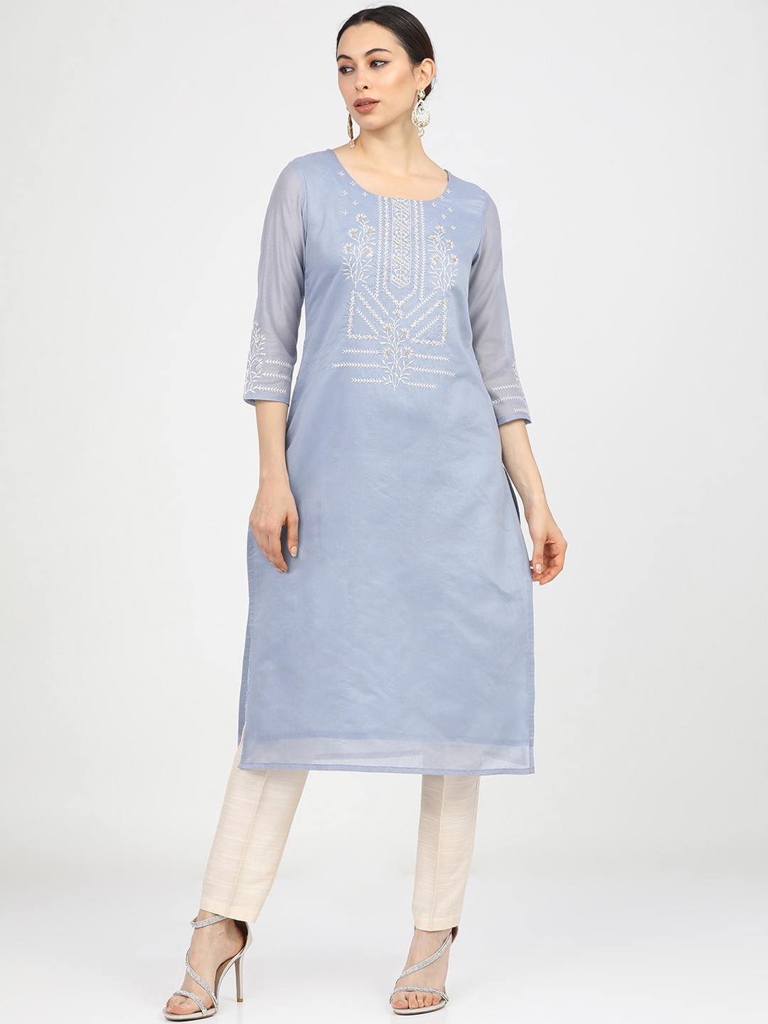 

Vishudh Women Mauve Embroidered Kurta
