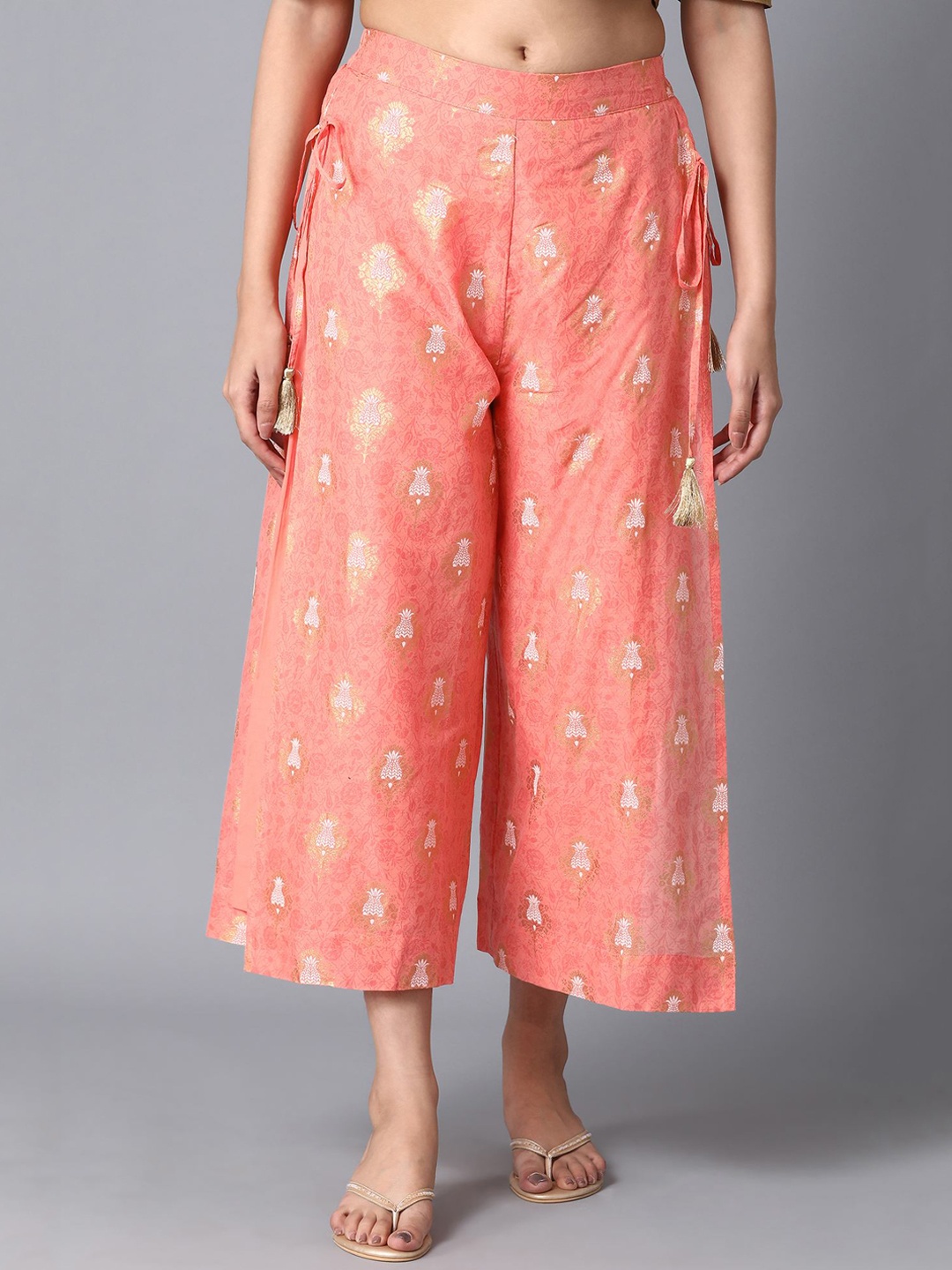 

elleven Women Peach-Coloured Ethnic Motifs Printed Loose Fit Culottes Trousers