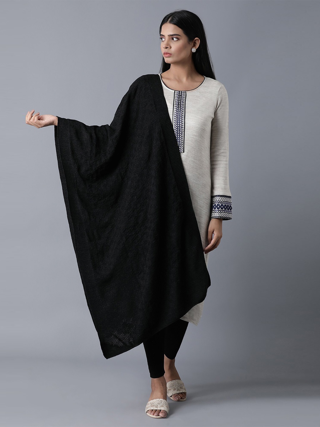 

elleven Women Black Embroidered Stole