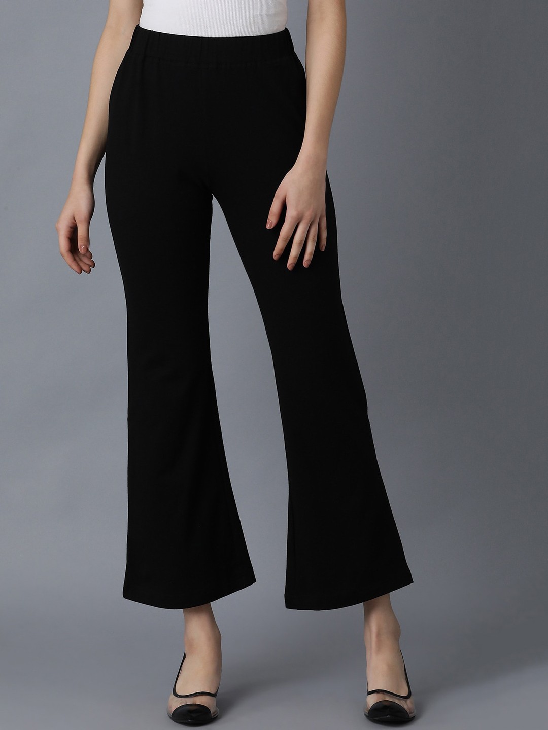 

elleven Women Black Slim Fit Bootcut Trousers