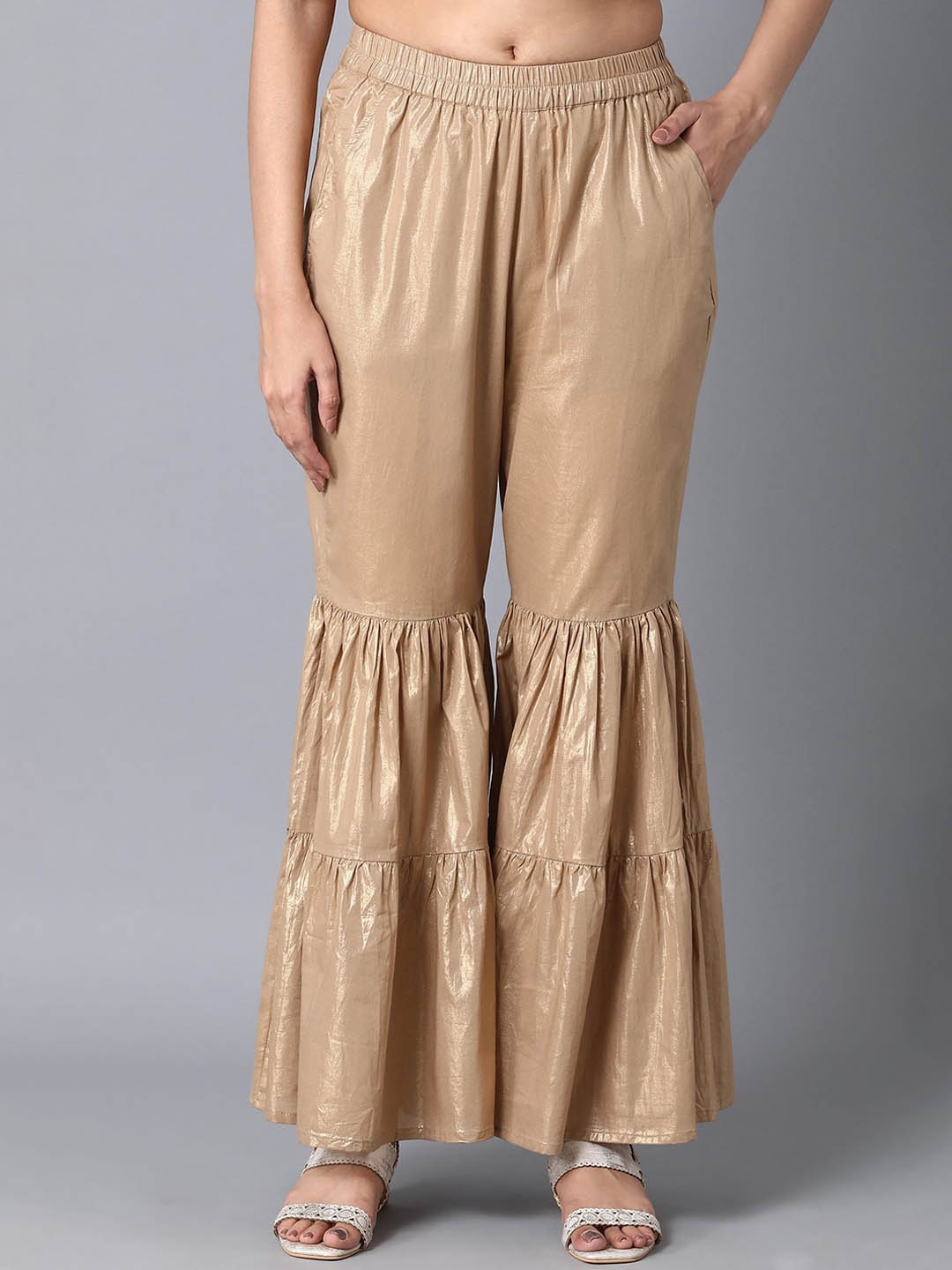 

elleven Women Gold-Toned Printed Pure Cotton Bootcut Trousers