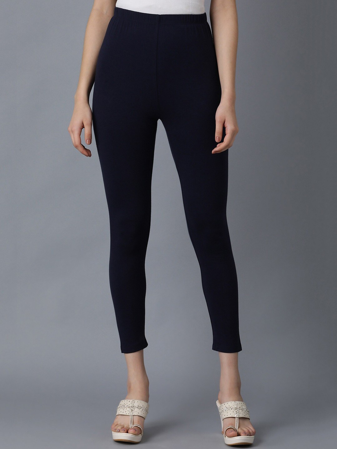 

elleven Women Navy Blue Solid Ankle Length Leggings