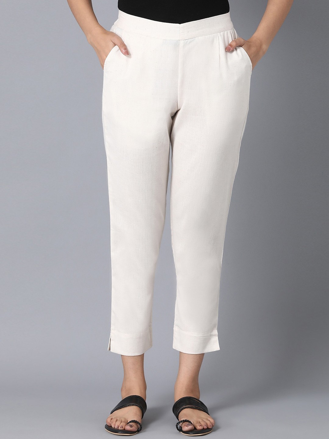

elleven Women Off White Trousers