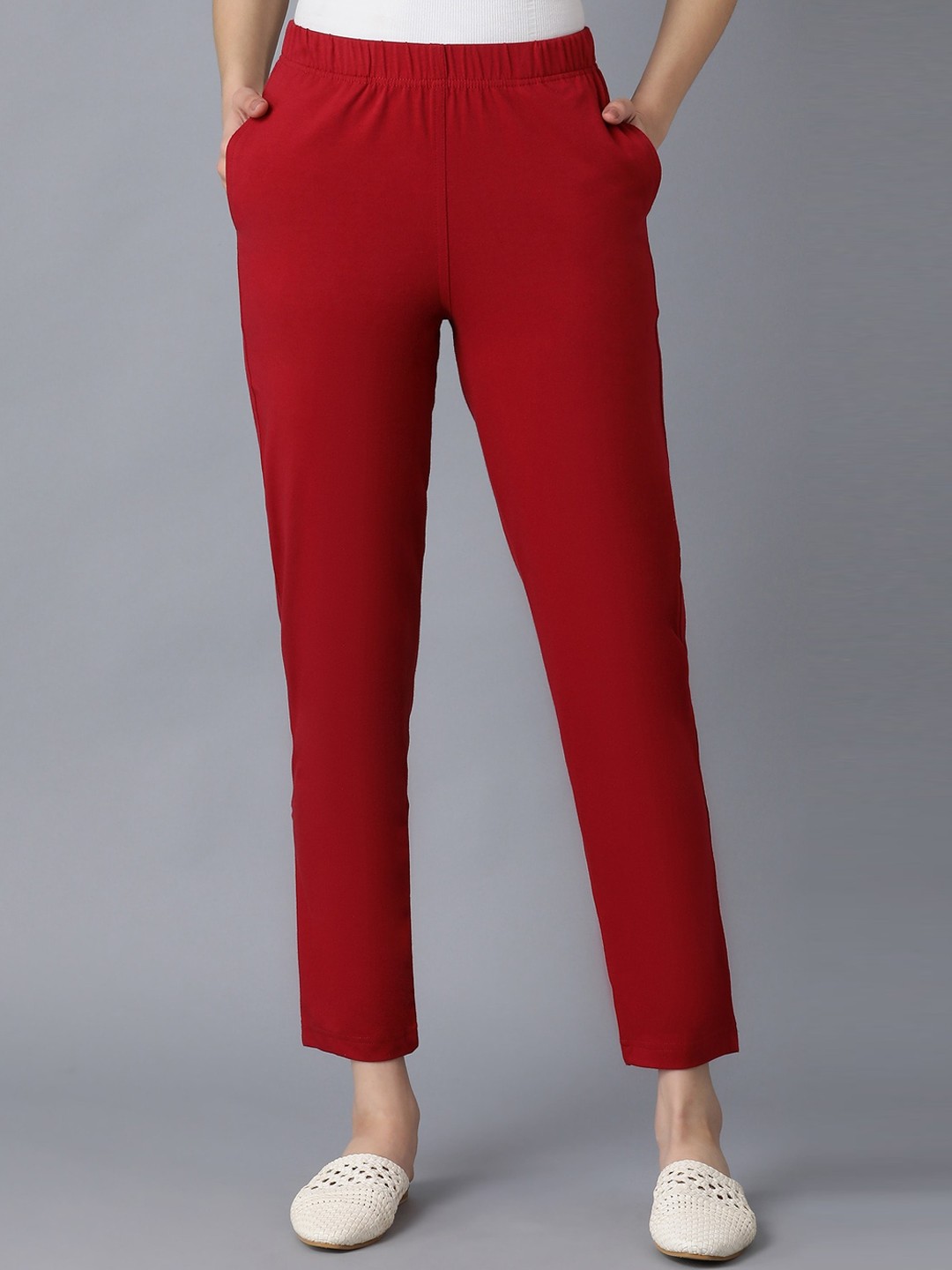 

elleven Women Red Slim Fit Trousers