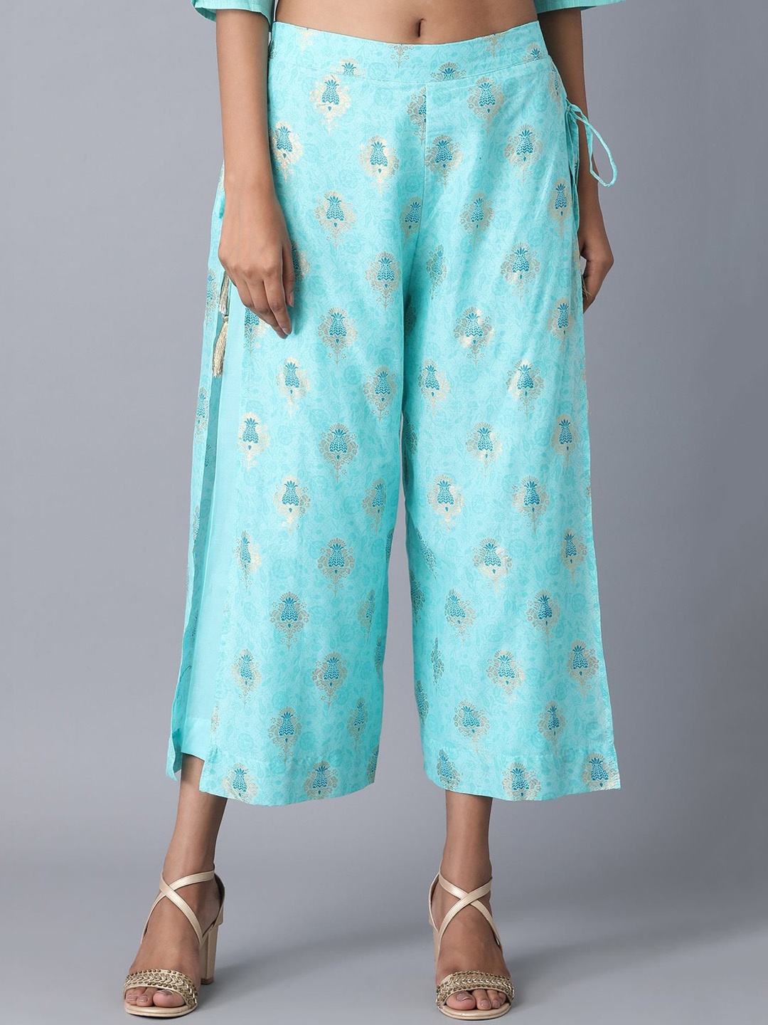 

elleven Women Blue Ethnic Motifs Printed Loose Fit Culottes Trousers