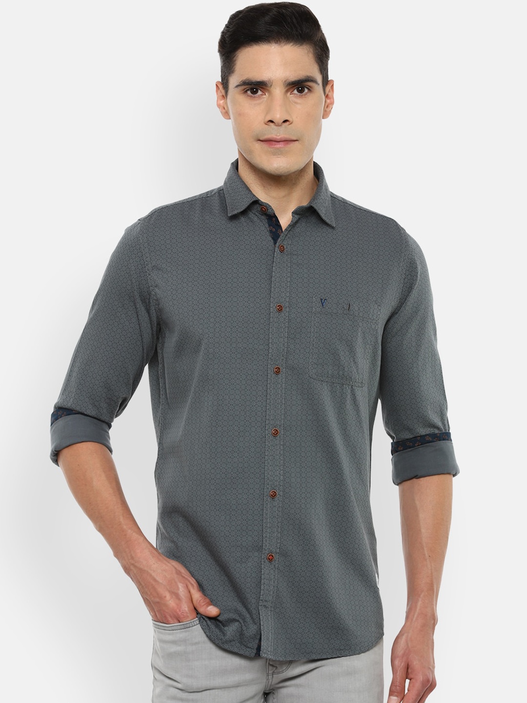 

VAN HEUSEN DENIM LABS Men Grey Slim Fit Opaque Printed Casual Shirt