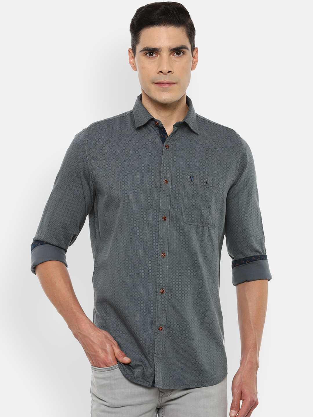 

VAN HEUSEN DENIM LABS Men Grey Slim Fit Opaque Printed Casual Shirt