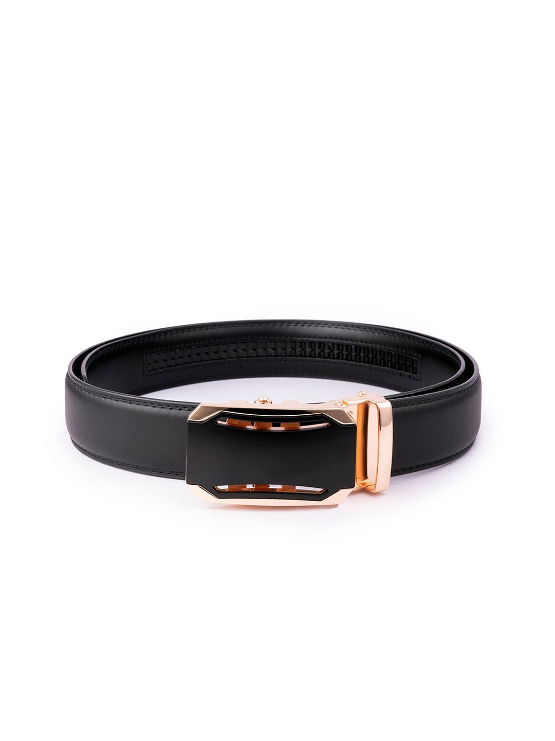 

BANGE Men Black Textured Leather Belt