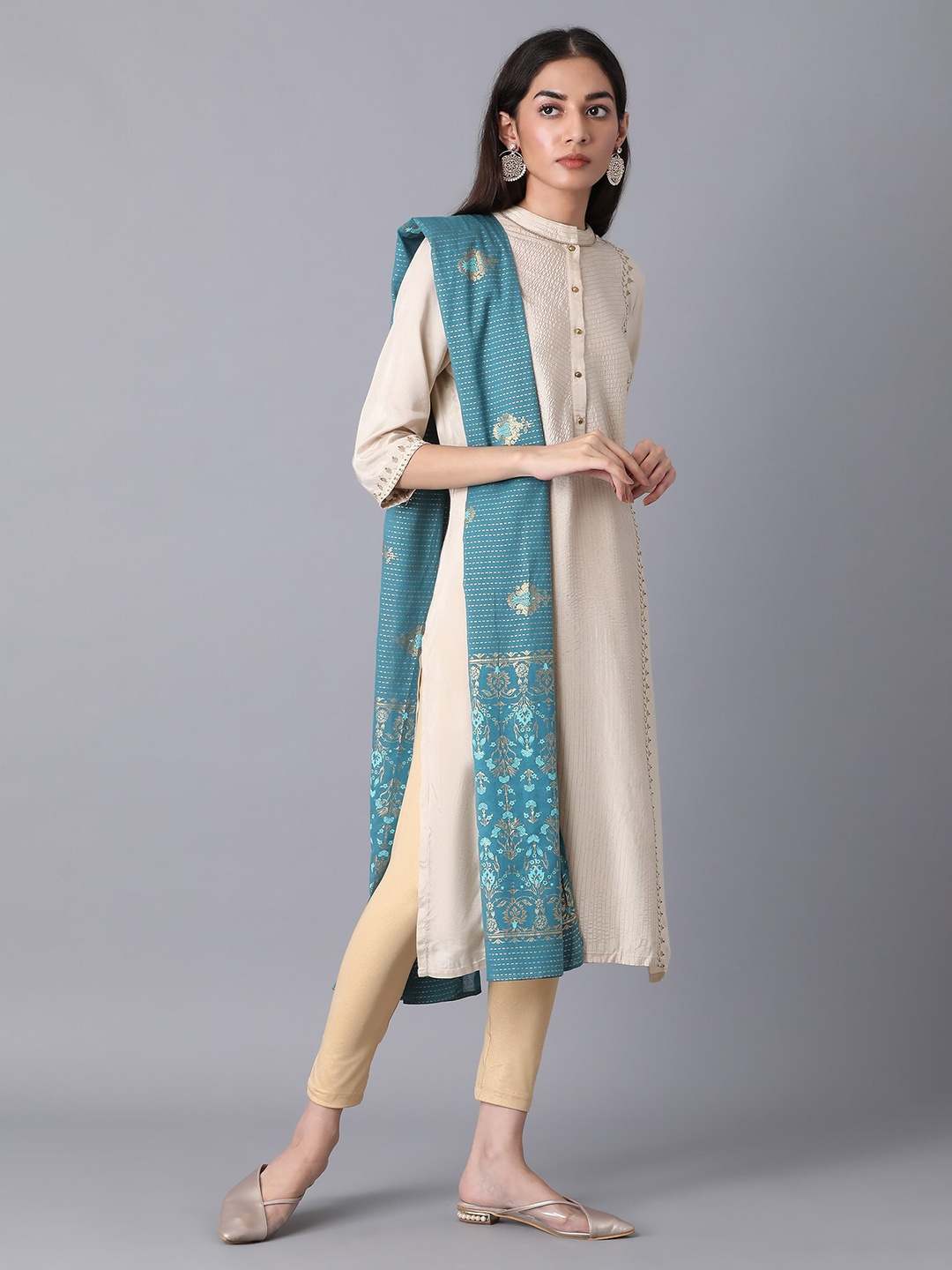 

elleven Teal Ethnic Motifs Printed Pure Cotton Dupatta