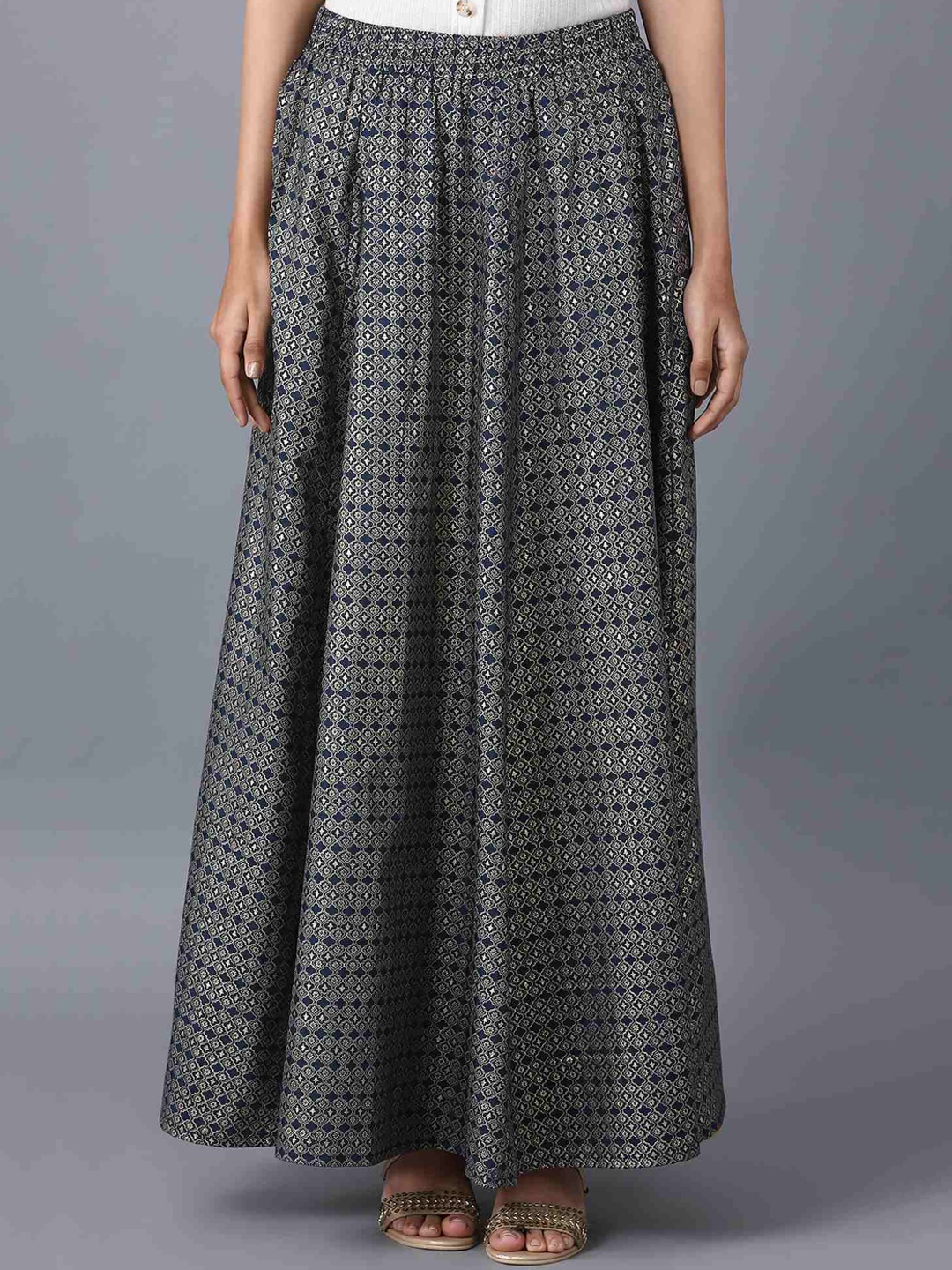 

elleven Women Blue & White Printed Flared Maxi Skirt