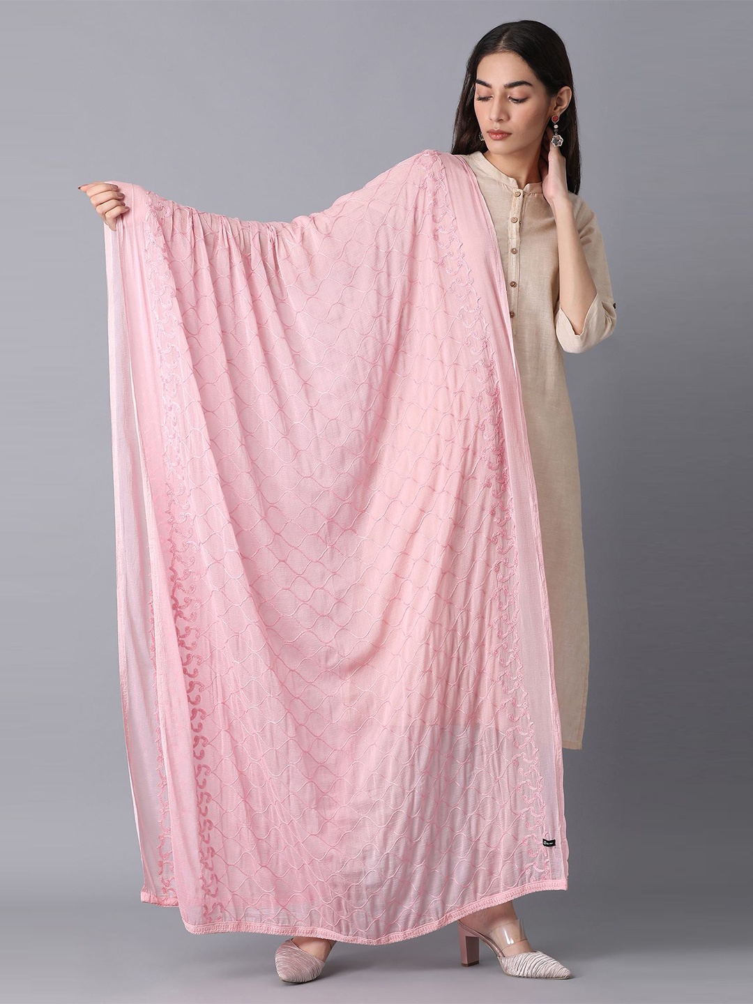 

elleven Pink Woven Design Dupatta