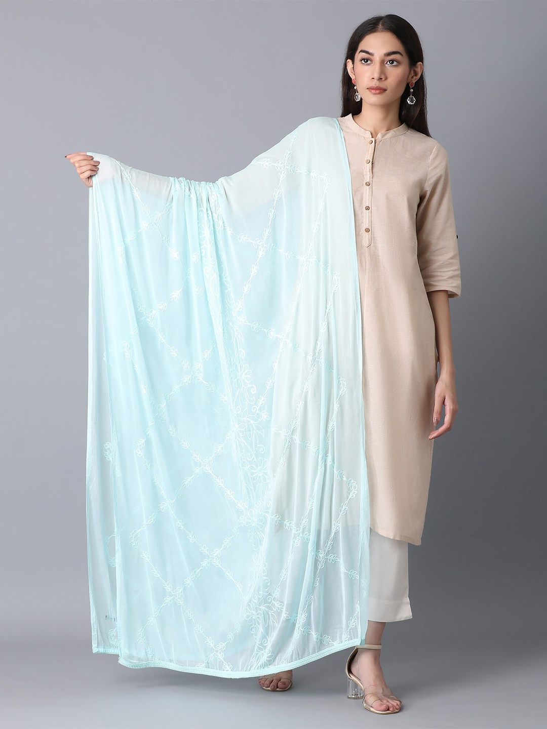 

elleven Women Blue Embroidered Dupatta