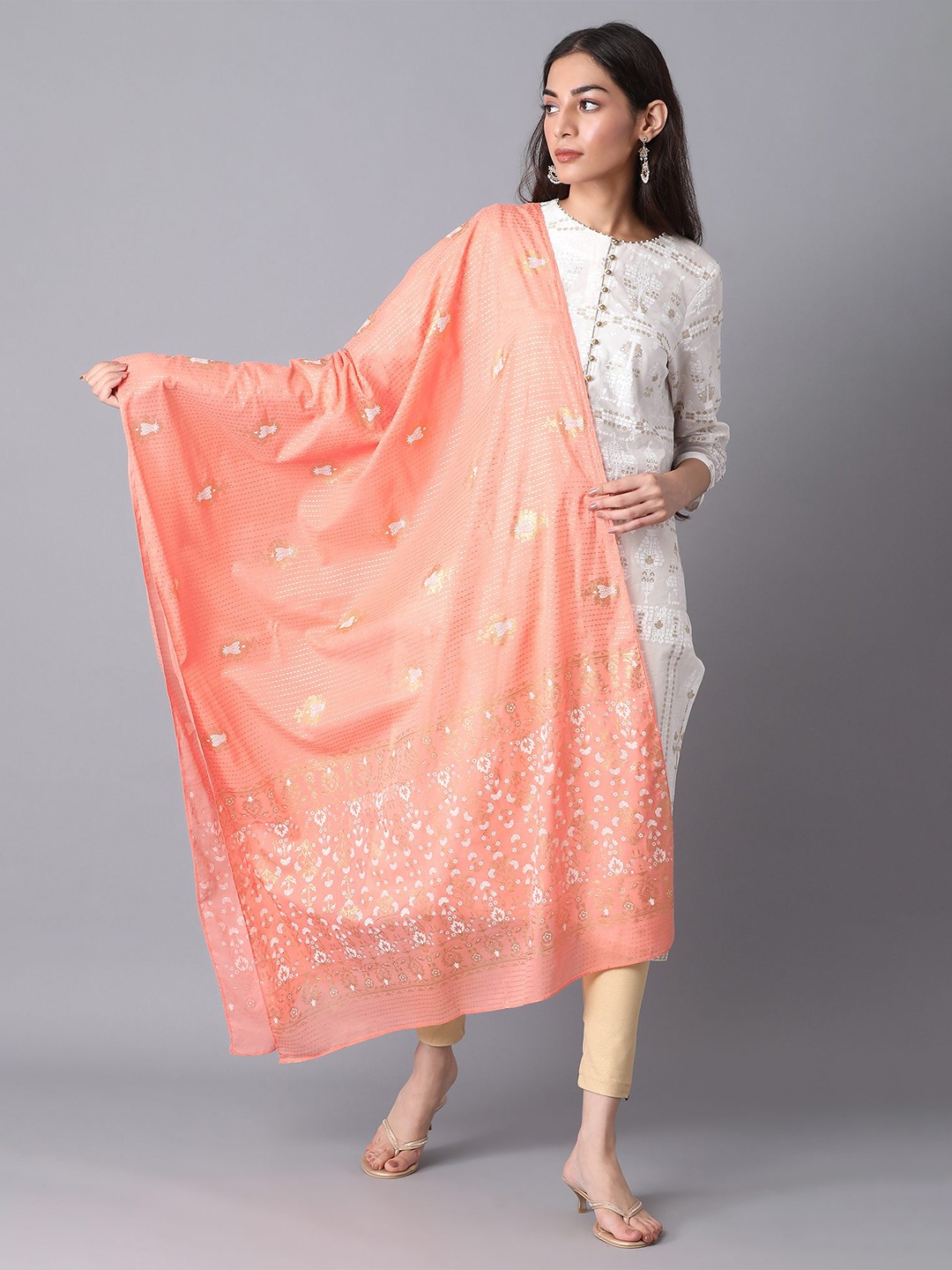 

elleven Women Pink & White Ethnic Motifs Printed Pure Cotton Dupatta