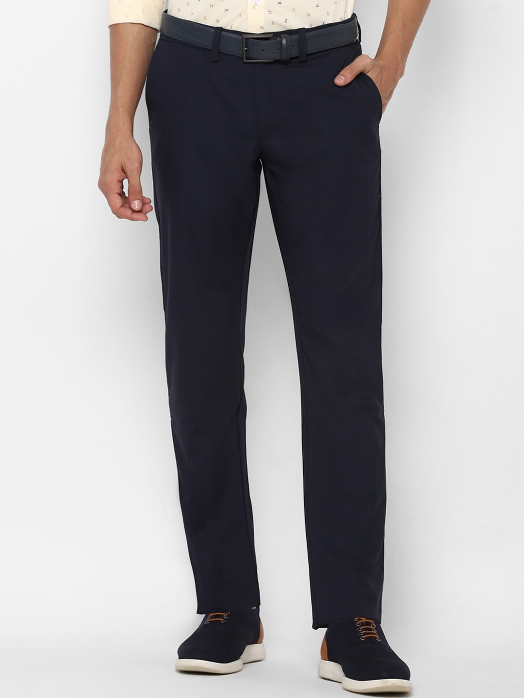 

Allen Solly Men Navy Blue Checked Slim Fit Trousers