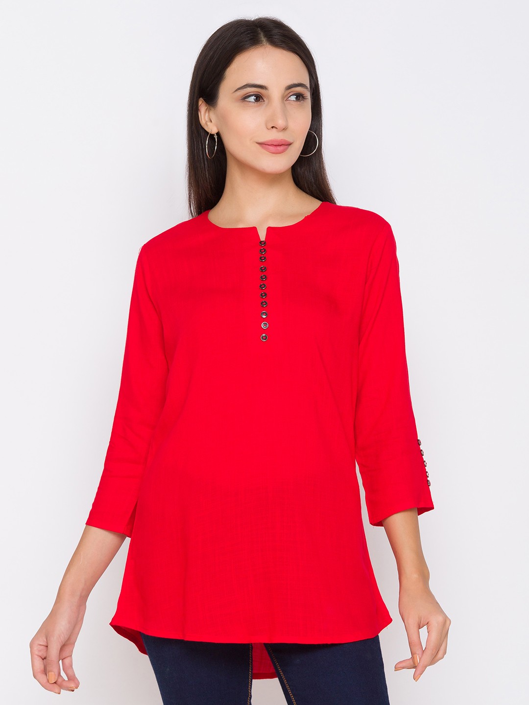 

ZOLA Women Red Solid Viscose Rayon Tunic