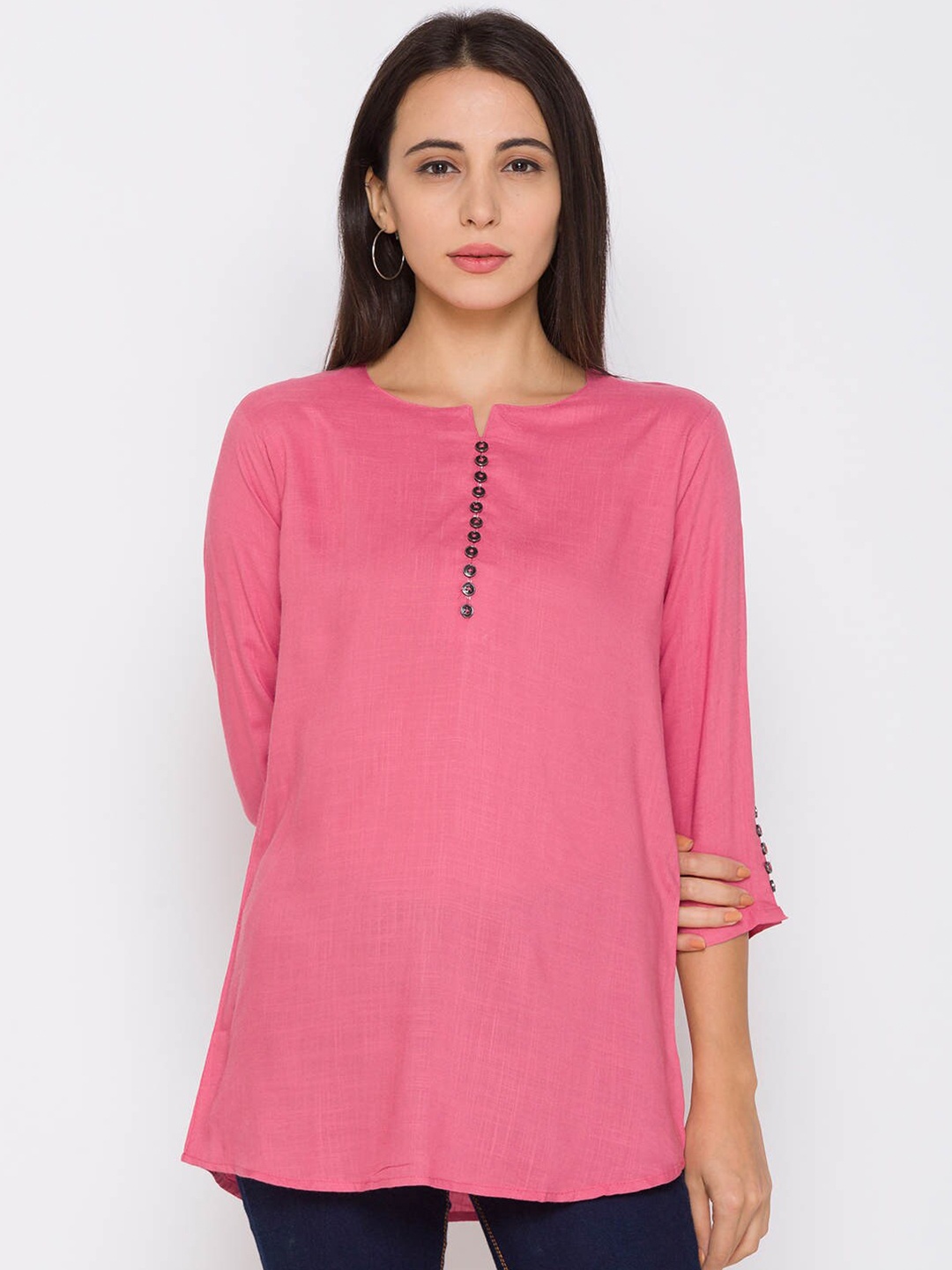 

ZOLA Women Pink Solid Pure Cotton Tunic