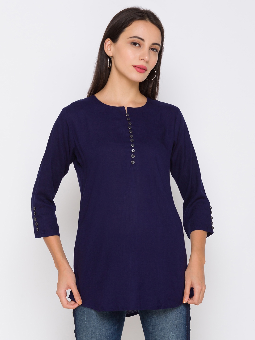 

ZOLA Women Navy Blue Solid Viscose Rayon Tunic